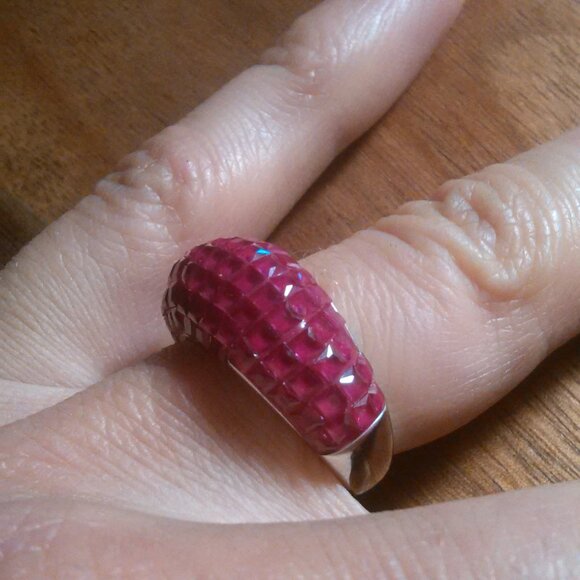 Simulated Ruby Color Diamond Sterling Silver Ring (Size 6) - Picture 15 of 16